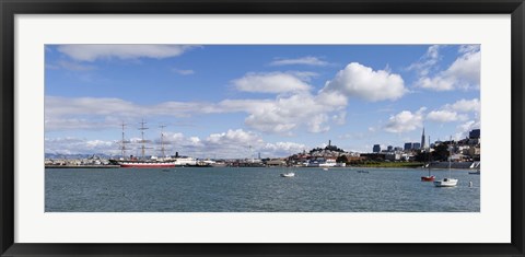 Framed Boats in the bay, Transamerica Pyramid, Coit Tower, Marina Park, Bay Bridge, San Francisco, California, USA Print