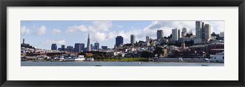 Framed Buildings at the waterfront, Transamerica Pyramid, Ghirardelli Building, Coit Tower, San Francisco, California, USA Print