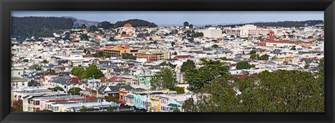 Framed High angle view of colorful houses in a city, Richmond District, Laurel Heights, San Francisco, California, USA Print