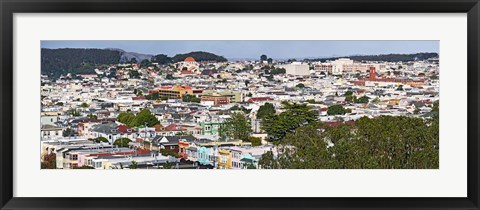 Framed High angle view of colorful houses in a city, Richmond District, Laurel Heights, San Francisco, California, USA Print