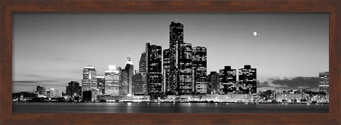 Framed Buildings at the waterfront, River Detroit, Detroit, Michigan, USA Print