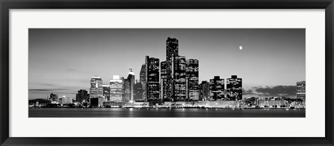 Framed Buildings at the waterfront, River Detroit, Detroit, Michigan, USA Print