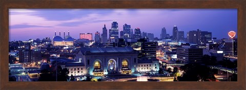 Framed Union Station at sunset with city skyline in background, Kansas City, Missouri Print