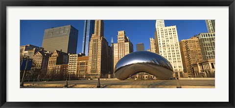 Framed Cloud Gate sculpture with buildings in the background, Millennium Park, Chicago, Cook County, Illinois, USA Print