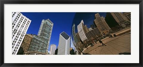 Framed Reflection of buildings on Cloud Gate sculpture, Millennium Park, Chicago, Cook County, Illinois, USA Print