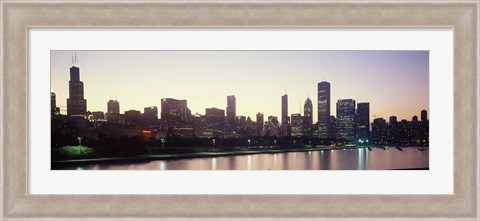 Framed City skyline with Lake Michigan and Lake Shore Drive in foreground at dusk, Chicago, Illinois, USA Print