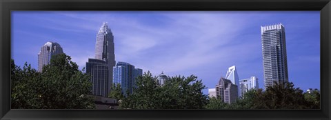 Framed Low angle view of skyscrapers in a city, Charlotte, Mecklenburg County, North Carolina, USA Print