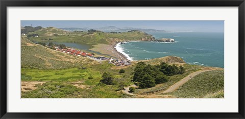 Framed High angle view of a coast, Marin Headlands, Rodeo Cove, San Francisco, Marin County, California, USA Print