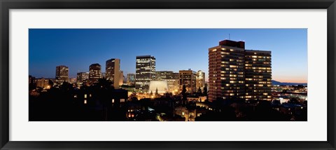 Framed Skyline at dusk, Oakland, California Print