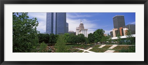 Framed Botanical garden with skyscrapers in the background, Myriad Botanical Gardens, Oklahoma City, Oklahoma, USA Print