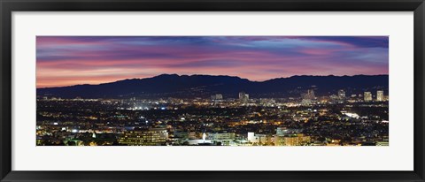 Framed High angle view of a city at dusk, Culver City, Santa Monica Mountains, West Los Angeles, Westwood, California, USA Print