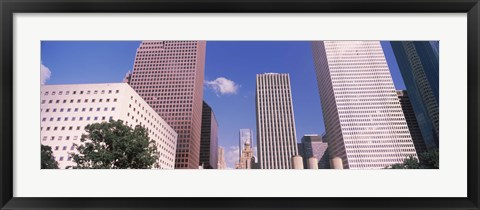 Framed Low angle view of Downtown skylines, Houston, Texas, USA Print