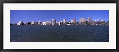 Framed Skyscrapers along a lake, Lake Merritt, Oakland, California, USA Print