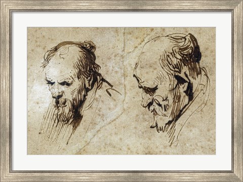 Framed Two Studies of the Head of an Old Man Print