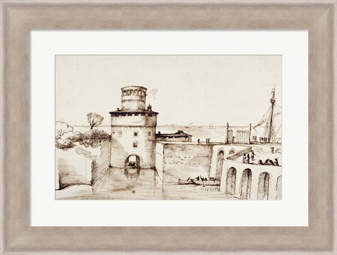 Framed Landscape with a View of a Fortified Port Print