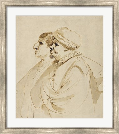 Framed Caricature of Two Men Seen in Profile Print