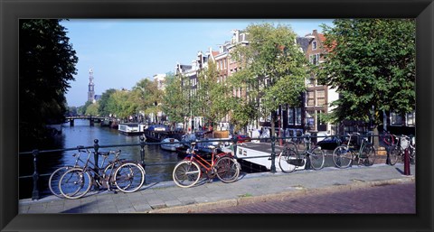 Framed Netherlands, Amsterdam, bicycles Print