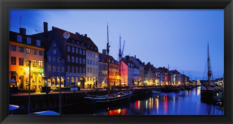 Framed Buildings lit up at night, Nyhavn, Copenhagen, Denmark Print