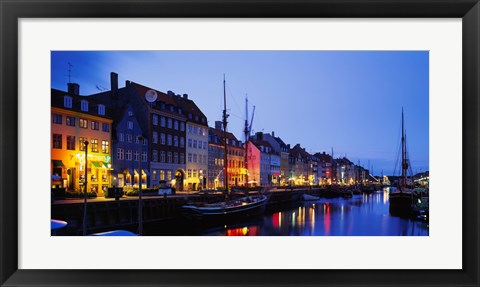 Framed Buildings lit up at night, Nyhavn, Copenhagen, Denmark Print