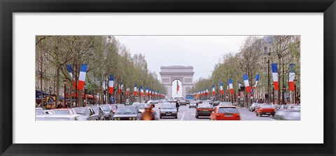 Framed Traffic on a road, Arc De Triomphe, Champs Elysees, Paris, France Print