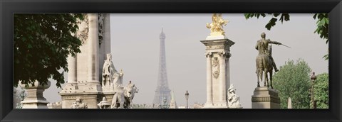 Framed Low angle view of a statue, Alexandre III Bridge, Eiffel Tower, Paris, France Print