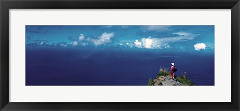 Framed Hiker Pali Kokee State Park Kauai HI USA Print