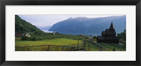 Framed Church in a village, Urnes stave church, Lustrafjorden, Luster, Sogn Og Fjordane, Norway Print