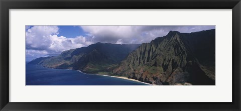 Framed Aerial view of the coast, Na Pali Coast, Kauai, Hawaii, USA Print