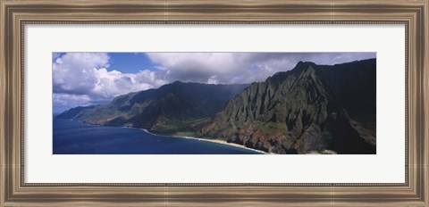 Framed Aerial view of the coast, Na Pali Coast, Kauai, Hawaii, USA Print