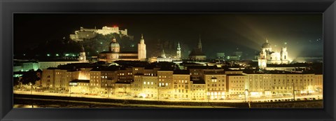 Framed Cityscape night Salzburg, Austria Print