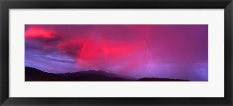 Framed Sunset With Lightning And Rainbow Four Peaks Mountain AZ Print