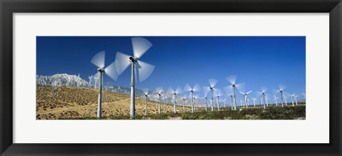 Framed Wind turbines spinning in a field, Palm Springs, California, USA Print