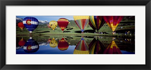 Framed Reflection of hot air balloons in a lake, Snowmass Village, Pitkin County, Colorado, USA Print