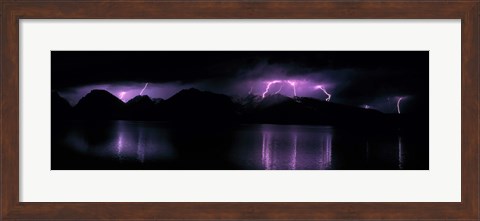 Framed Teton Range w/lightning Grand Teton National Park WY USA Print