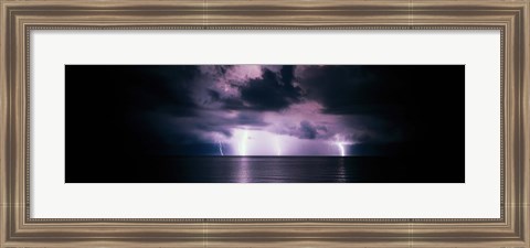 Framed Lightning Bolts Over Gulf Coast, Florida, USA Print