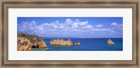 Framed Panoramic View Of A Coastline, Southern Portugal, Algarve Region, Lagos, Portugal Print