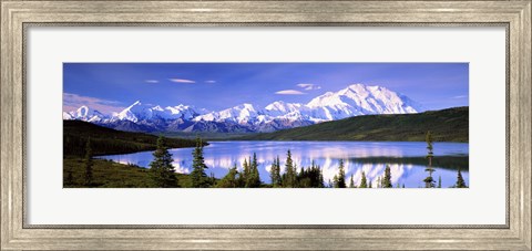 Framed Snow Covered Mountains, Mountain Range, Wonder Lake, Denali National Park, Alaska, USA Print