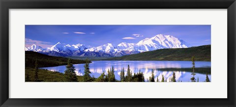 Framed Snow Covered Mountains, Mountain Range, Wonder Lake, Denali National Park, Alaska, USA Print