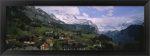 Framed High angle view of a village on a hillside, Wengen, Switzerland Print