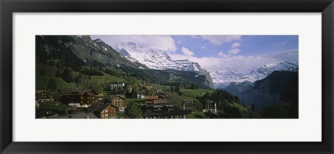 Framed High angle view of a village on a hillside, Wengen, Switzerland Print