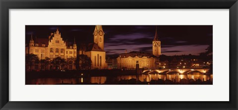 Framed Switzerland, Zurich, Limmat River at night Print