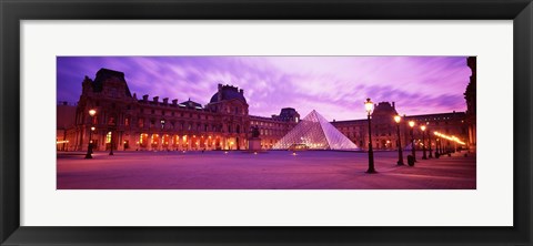 Framed Famous Museum, Sunset, Lit Up At Night, Louvre, Paris, France Print