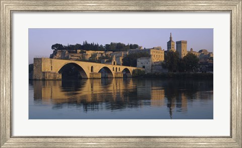 Framed Reflection of a palace on water, Pont Saint-Benezet, Palais Des Papes, Avignon, Provence, France Print