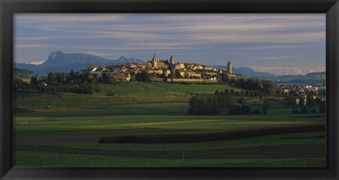 Framed Houses on a hill, Romont, Switzerland Print