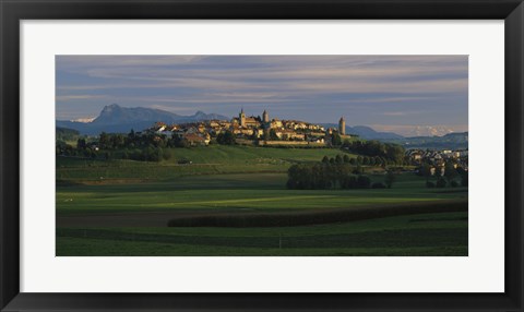 Framed Houses on a hill, Romont, Switzerland Print