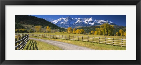 Framed Fence along a road, Sneffels Range, Colorado, USA Print