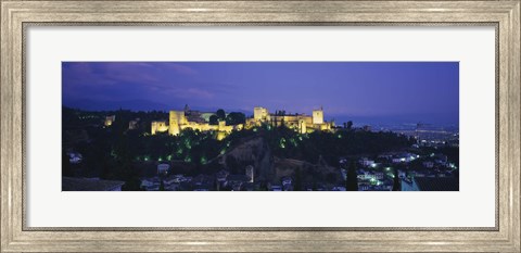Framed Palace lit up at dusk, Alhambra, Granada, Andalusia, Spain Print