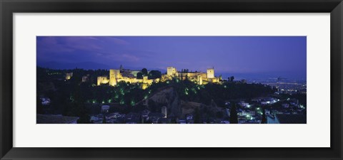 Framed Palace lit up at dusk, Alhambra, Granada, Andalusia, Spain Print