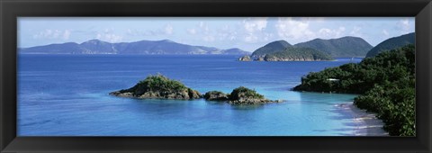 Framed US Virgin Islands, St. John, Trunk Bay, Rock formation in the sea Print