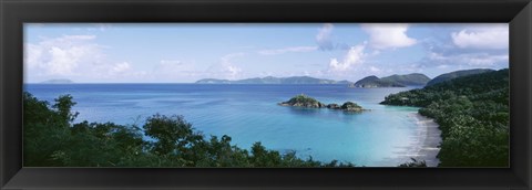 Framed US Virgin Islands, St. John, Trunk Bay, Panoramic view of an island and a beach Print